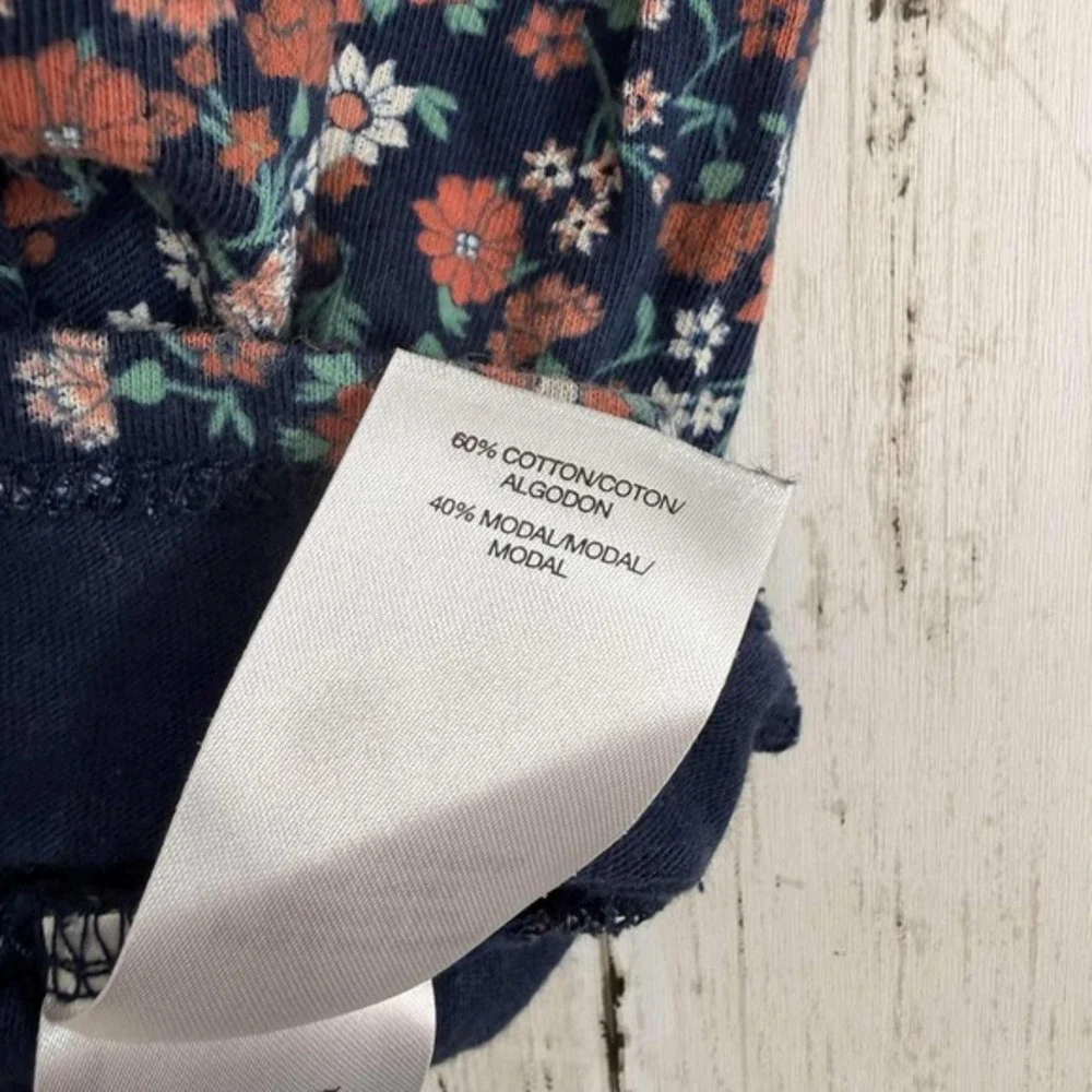 Lucky Brand Women's Floral Boho Top Navy Peasant Blouse 3/4 Sleeve Size‎ L - Picture 4 of 4